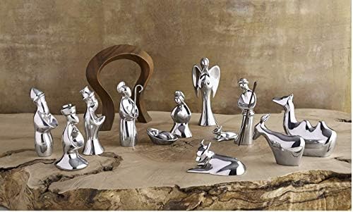 Nambe-Tatil Koleksiyonu-Doğum Sahnesi Figürleri Ahşap Kreş Seti Mary Joseph ve Bebek İsa - Dört Figür Seti-Nambe Alaşımından