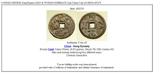 1655 CN 6-900AD ÇİN Song Hanedanı ERKEK ve kadın KUCAKLAMA Nakit İyi Sertifikasız