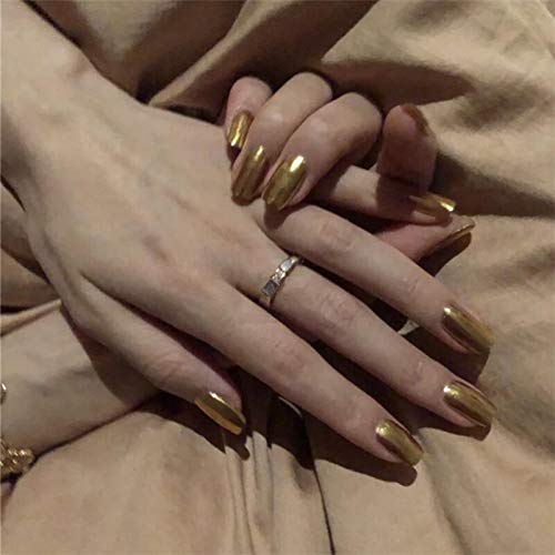 Olbye Ayna Basın Çivi Altın Kısa Tabut takma tırnak Krom Tam Kapak Akrilik Çivi Parlayan Parlak Yanlış Nails İpuçları Kadınlar