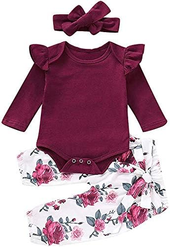 Yenidoğan Bebek Kız Giysileri Bebek Bebek Fırfır Romper + Pantolon + Kafa Bandı Toddler Kız Kıyafetler Set