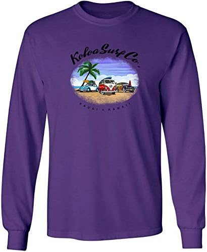 Koloa Surf Mens Beach Cars Logo Uzun Kollu Pamuklu Tişört, Büyük ve Uzun Boylu