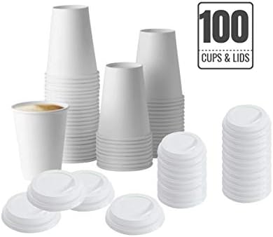 1İnTheHome 10 oz Beyaz Kağıt Tek Kullanımlık Bardaklar, Kapaklı Kahve Fincanları Tek Kullanımlık, Kağıt Kahve Sıcak Bardaklar