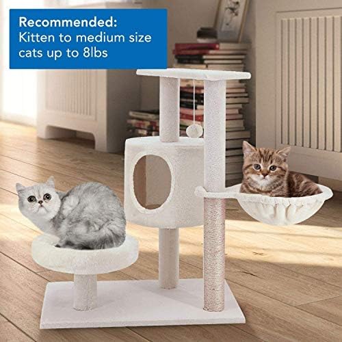 ScratchMe Kedi Kulesi, Kapalı Kediler için Tırmalama Direkleri ve Hamak ile Çok Seviyeli Kedi Kulesi