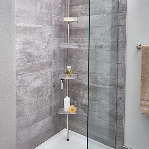 InterDesign Yağmur Metal Duş Ayarlanabilir ve Genişletilebilir Gerginlik Duş Banyo Caddy, Şampuan, Saç Kremi, Sabun, Lif Kabağı,