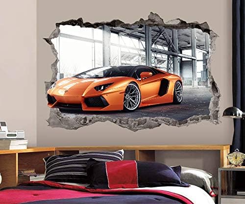 Lamborghini Duvar Çıkartması Çökerttiğini 3D Grafik Duvar Sticker Sanat Mural Poster Çocuk Odası Dekor Hediye UP29 (24 W x