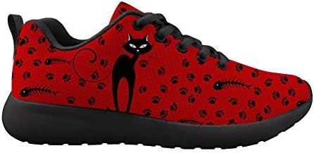 WNFLS koşu ayakkabıları 3D Baskılı Siyah kedi ve Balık Kemikleri kırmızı Üst Siyah Tabanlı gündelik ayakkabı Mens için Rahat