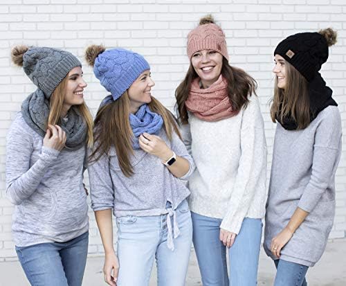 Kış Örgü Pom Beanie Şapka Eşarp Seti Kadınlar Sevimli Yumuşak Sıcak Sonsuzluk Eşarplar