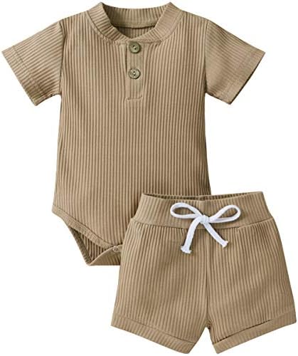 HZYKOK Unisex Bebek Giysileri Pijama Toddler Pantolon Şort Set Erkek Kız 2 Adet Kıyafet Katı