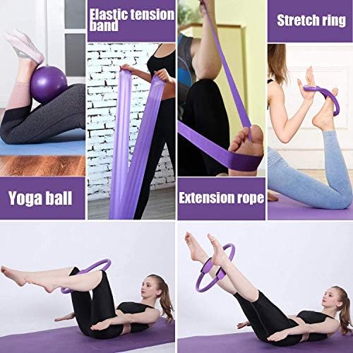 HFHC 5 Pcs Pilates yüzük Seti 14 Yoga Spor Sihirli Daire Pilates Ekipmanları için Ev Egzersiz Dahil Topu, germe Kayışı, uzatma