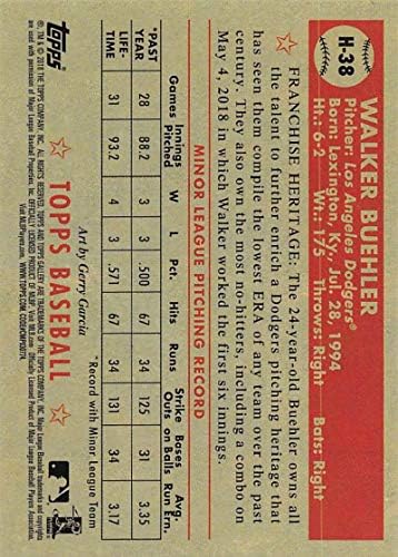 2018 Topps Galeri Mirası H-38 Walker Buehler Los Angeles Dodgers Resmi MLB Beyzbol Ticaret Kartı Ham (NM veya Daha İyi) Durumda