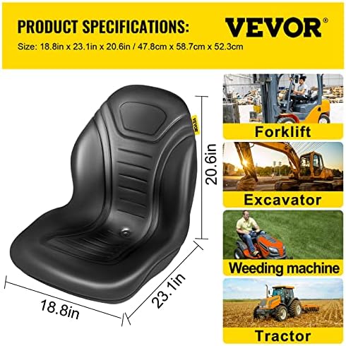 VEVOR Üniversal Traktör Koltuğu Değişimi, Kompakt Yüksek Sırtlı Biçme Koltuğu Çifti, Siyah Vinil Forklift Koltuğu, 8 x 11.5