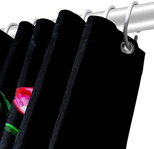Lilibeely Su Geçirmez Yıkanabilir Polyester Kumaş Dekor Set 12 Hooks Yüzükler Duş Perdeleri için Konuk Banyo Tropikal Siyah