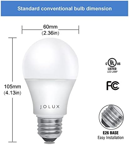 Jolux A19 LED Ampul, E26 Orta Vidalı Taban, 14 W (100 W Eşdeğeri) , UL Listelenen, 1500 Lümen, Kısılamaz, 12 Paket (2700 K)
