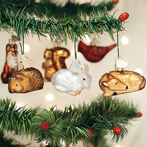 Eski Dünya Noel Cam Üflemeli Süsler için Noel Ağacı, Mini Woodland Hayvan Seti, 6 Sayısı