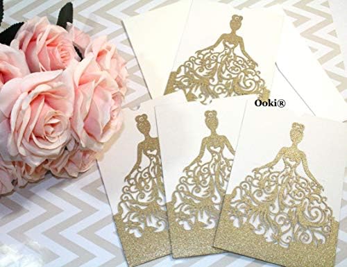 8 Glitter Prenses Zarif Lazer Kesim Davetiye Kartları Düğün Quinceanera Tatlı 16 Gelin Duş Olay Parti Duyuru Kutlama (Altın)
