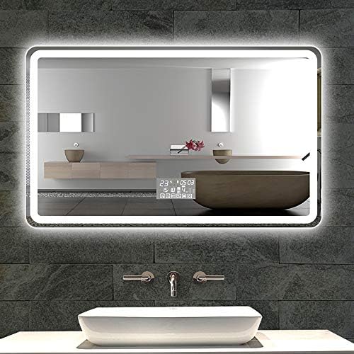Ayna LED Banyo Duvara Monte HD LED makyaj Akıllı Dokunmatik Anti-Sis makyaj Zaman ve Sıcaklık Göstergesi ile Bluetooth Fonksiyonu