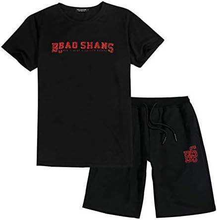 ZWLXY Takım Elbise erkek Moda Yeni T-Shirt + Şort günlük giysi erkek Yaz Moda Sokak Stili spor seti,Siyah, 6XL