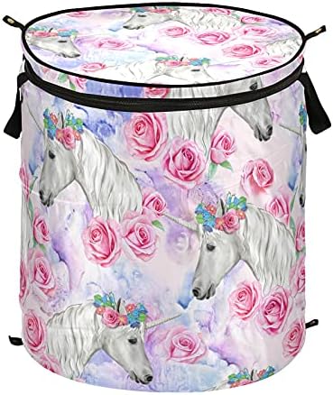 xigua Unicorn Yuvarlak Depolama Sepeti Katlanabilir çamaşır Sepeti için Kolları ile Banyo, Oyuncak Odası, Yatak Odası, Kreş,