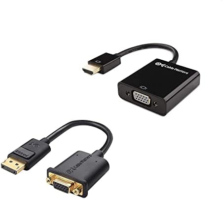 Siyah renkte HDMI-VGA Adaptörü (HDMI-VGA Dönüştürücü) ve DisplayPort-VGA Adaptörü Kablosu