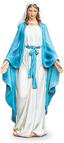 Our Lady of Grace Mavi Beyaz 6 inç Reçine Taş Masa Heykelcik Heykeli