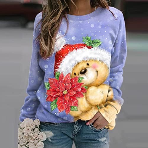 Noel Moda kadın Rahat Kazak Kış Kar Sahne Grafik Tişörtü Uzun Kollu Trendy Crewneck Bluzlar Tops