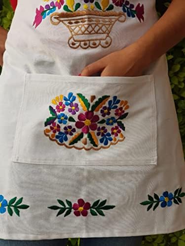 Meksika beyaz önlük kadınlar için, Meksika beyaz manta mutfak önlüğü, Meksika çiçek beyaz önlük Boyun Askısı, Meksika Tarzı