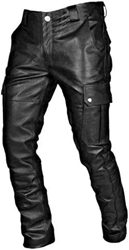 HONGJ PU Deri Pantolon Mens için, Gotik Steampunk Vintage Pantolon Metalik Motosiklet Biker Gece Kulübü Casual Retro Pantolon