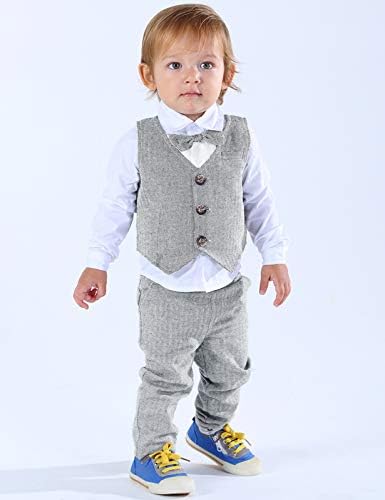 A & J TASARIM Bebek Erkek Beyefendi Takım Elbise Seti, 4 adet Kıyafetler Gömlek ve Yelek ve Pantolon ve Bereliler Şapka