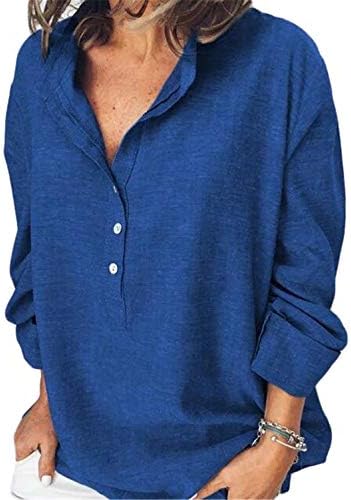 Andongnywell kadın Uzun Kollu Casual V Yaka Şifon Düğme Bluz Uzun Kollu Gömlek Tops