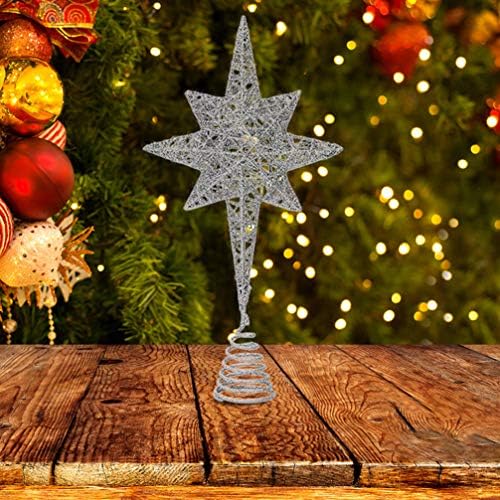 Beaupretty Noel Ağacı Topper 3D Gümüş Sekiz Köşeli Yıldız Ağacı Topper Demir Tel Treetop Süs için Tatil Kış Parti Noel Ağacı