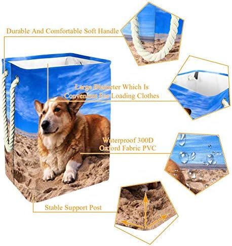 Sevimli Köpek Yalan Kum 19.3 Büyük Ölçekli Su Geçirmez Katlanabilir Çamaşır Sepeti Kova Depolama Kutusu için Kolları ile, Çocuk