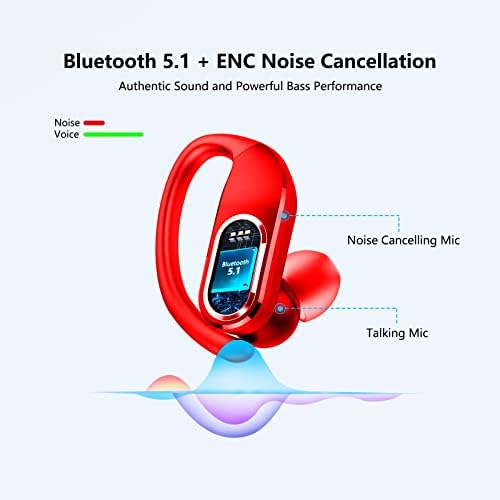 Kablosuz Kulaklıklar, HD Mikrofonlu Ağır Bluetooth 5.1 Kulaklıklar, LED Ekranlı Derin Bas Kulak İçi Spor Kulaklıklar, 80 Saat