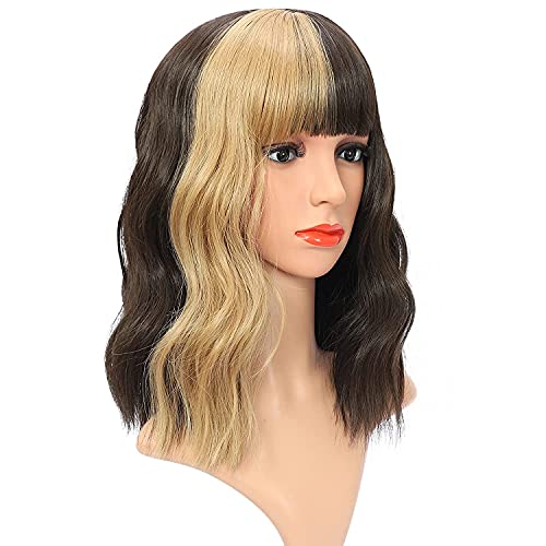 Imıerfa Kısa Dalgalı peruk Patlama ile Kahverengi Bob Dalgalı peruk 12 İnç Omuz Uzunluğu kadın Renkli peruk Doğal Görünümlü