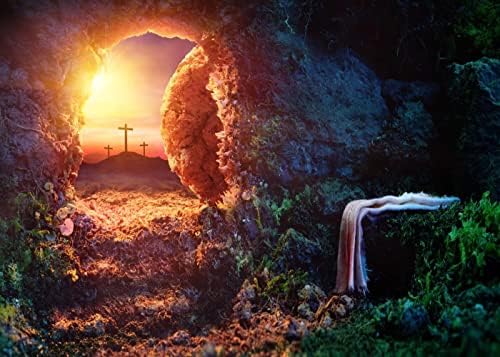 İsa'nın dirilişi Çapraz Zemin BELECO 5x3ft kumaş Paskalya zemin kutsal ışıklar dağ gündoğumu mağara mezarı İsa Çarmıha Kefen