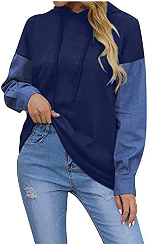 Bayan Kazaklar Hoodie Sweatshirt Casual Uzun Kollu Renk blok Tops Tunikler