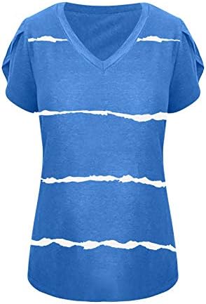 Kadınlar ıçin rahat Yaz Üstleri Moda Çizgili Puf Kollu Tişörtleri Seksi V Boyun Bluzlar Katı Renk Tunik Üstleri Artı Boyutu