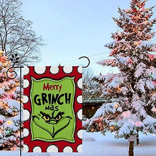 TAÇ GÜZELLİK Noel Kış Grinch Bahçe Bayrağı Çift Taraflı Dikey 12×18 İnç Merry Grinchmas Rustik Yeşil Çiftlik Dekor Mevsimsel