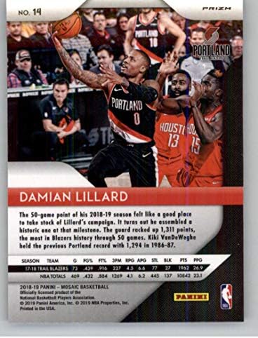 2018-19 Prizm Mozaik Basketbol 14 Damian Lillard Portland Trail Blazers Panini Amerika'dan Resmi NBA Ticaret Kartı