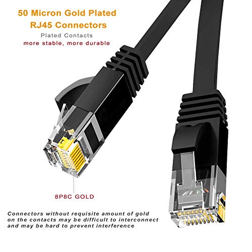 MOAVEQ CAT6 Ethernet Kablosu, 50ft Düz Internet Ağ LAN Patch Kablosu Rj45 Konnektörler Siyah için Yönlendirici, Modem 50FT