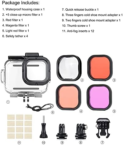 SOONSUN Su Geçirmez Konut Case GoPro Hero 8 için 4-Pack Dalış Filtresi ile Siyah - 60 M Sualtı Dalış Konut Dahili Çift Soğuk