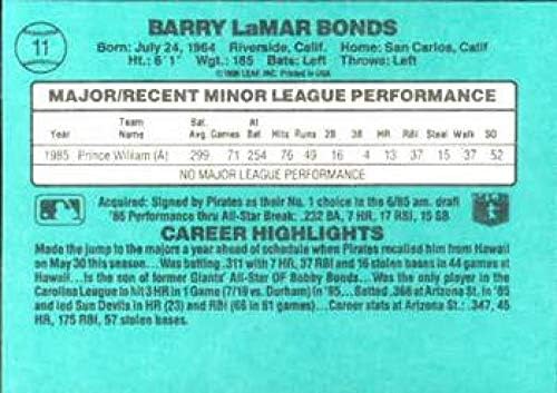 1986 Donruss Çaylaklar 11 Barry Tahvil RC Çaylak MLB Beyzbol Ticaret Kartı Pittsburgh Pirates