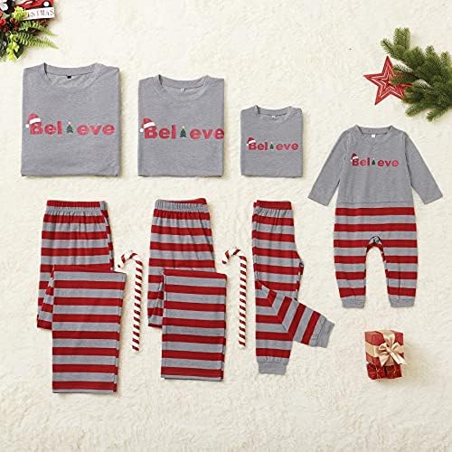 Focamia Noel Eşleştirme Aile Kıyafet Setleri ile Mektup ve Şerit Baskılı Uzun Kollu Tee ve Alt