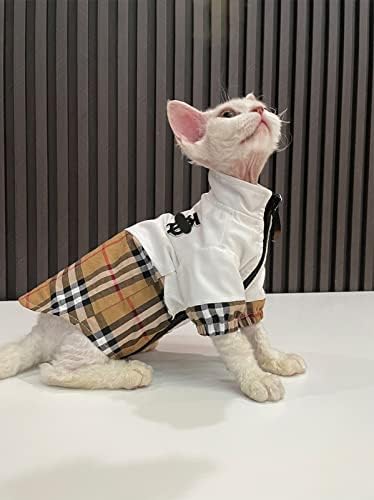 Kedi Gömlek Kediler için Sadece Moda Bahar Sonbahar Fermuar Gömlek Ceket Vintage Ekose Yüksek Yaka T-Shirt Sphynx Giyim Yavru