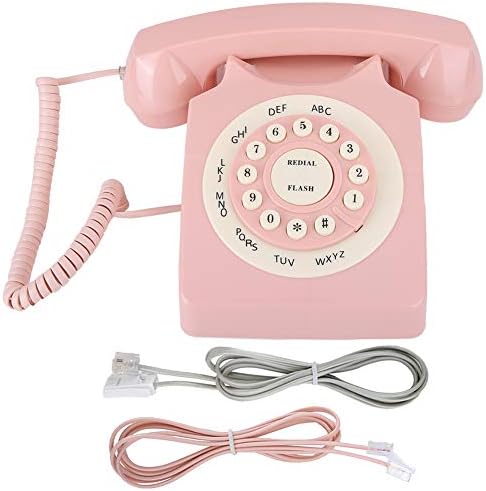 Vintage Telefon, Masaüstü Retro Antika Telefon, Net Ses/Büyük Düğme/Yüksek Çözünürlüklü Ses Kalitesi için Ev / Ofis, Pembe