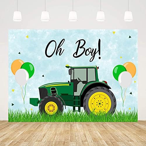 ABLİN 7x5ft Traktör Bebek Duş Zemin için Boy Oh Boy Bebek Duş Süslemeleri Yeşil Çim Traktör Fotoğraf Arka Plan Çiftlik Tema