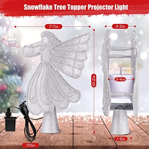 Noel Ağacı Topper, Orenik Melek Noel Ağacı Topper ile Işıklı LED Dönen Renkli Kar Tanesi Projektör, Hollow Melek Ağacı Topper