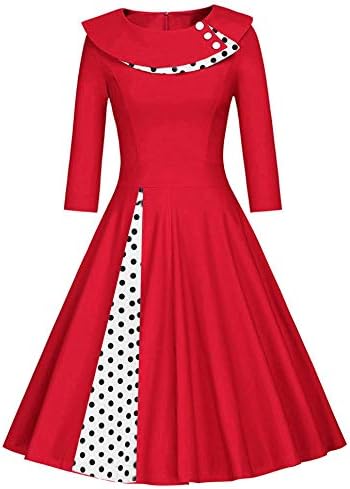 Andongnywell kadın Polka Dot Vintage Elbise Uzun Kollu Retro Rahat Salıncak Elbiseler Retros Elbise ile Dikiş