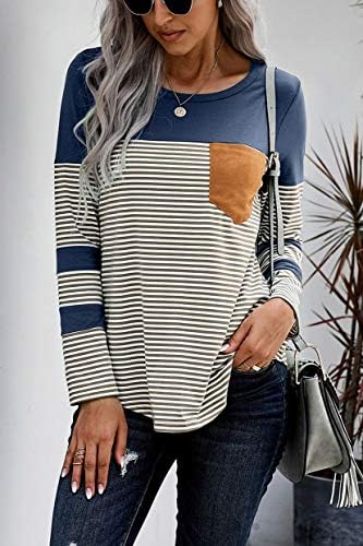 NEYOUQE Womens Renk Blok Gevşek Uzun / Kısa Kollu T Shirt Casual Rahat Üstleri Tee Gömlek