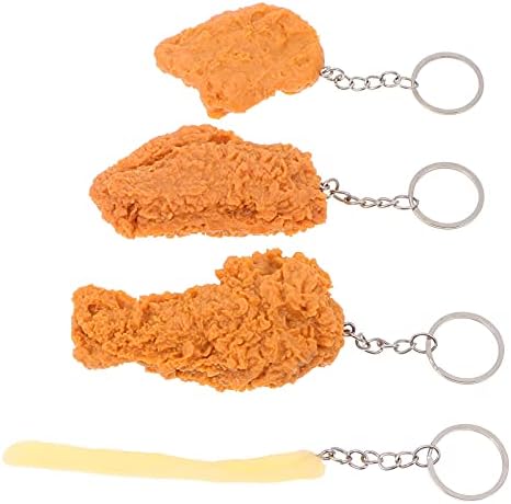 NUOBESTY 4 adet Gıda Anahtarlık Kızarmış Tavuk Kering Fast Food Anahtar Kolye 3D Gıda Modeli Anahtar Charms Kolye Çocuklar