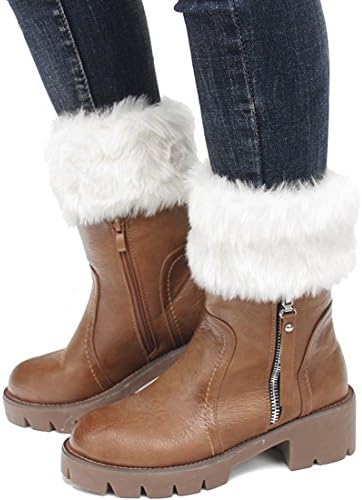 FAYBOX Kadınlar Kış Faux Kürk Boot Manşet Örgü bacak ısıtıcıları Kısa
